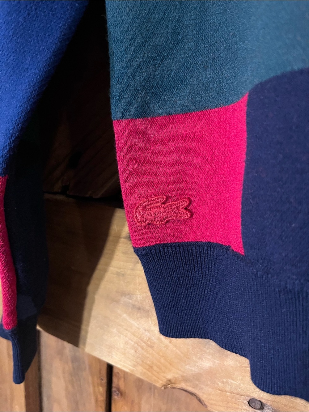Lacoste Multicolor Geometric Colorblock Crewneck Sweater Size 38 - Picture 5 of 9